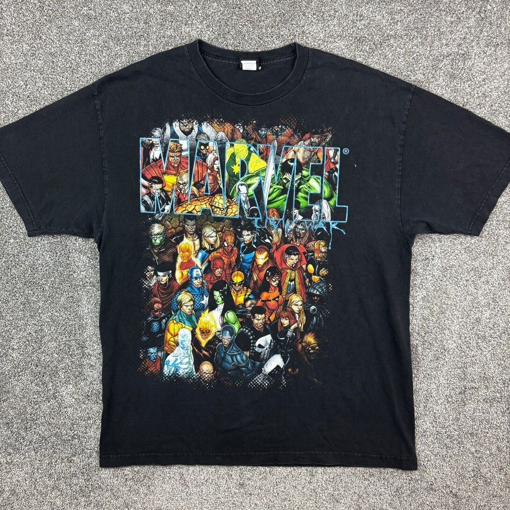 Vintage Y2K Mad Engine Marvel Shirt Mens XL Black Avengers Civil‎ War Heroes